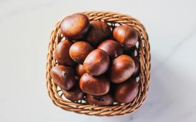 Fresh chestnuts viewed from above