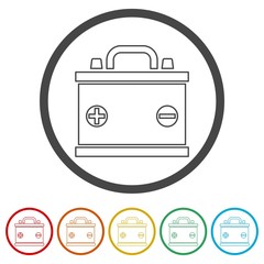 Car battery icon, Electricity accumulator battery icon, 6 Colors Included