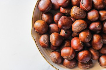 Fresh chestnuts viewed from above