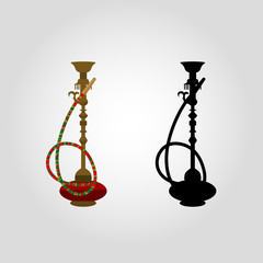 vector isolated illustration of an eastern hookah, color and black and white,
