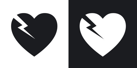 Vector break heart icon. Two-tone version on black and white background