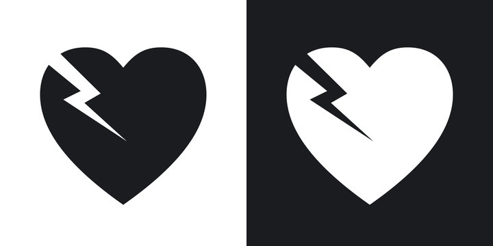 Vector break heart icon. Two-tone version on black and white background
