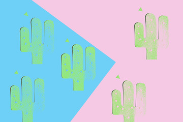 Cactus pattern on blue and pink background