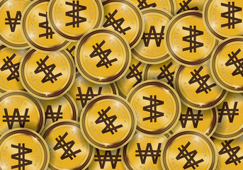 Won Gold coin Stack. Financial growth concept with golden coin won. 