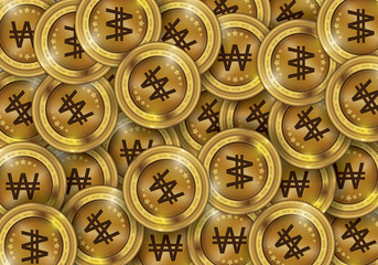 Won Gold coin Stack. Financial growth concept with golden coin won. 