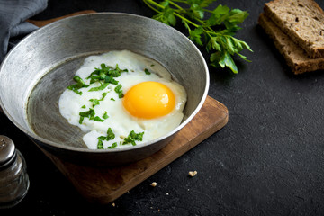 Fried Egg on Frying Pan for Breakfast