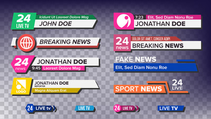 TV News Bars Set Vector. News Banner For TV Streaming. Full Hd, Live Stream. Isolated Illustration