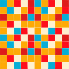 Bright background. Kitchen brick wall. Red, white, orange and blue colors.
