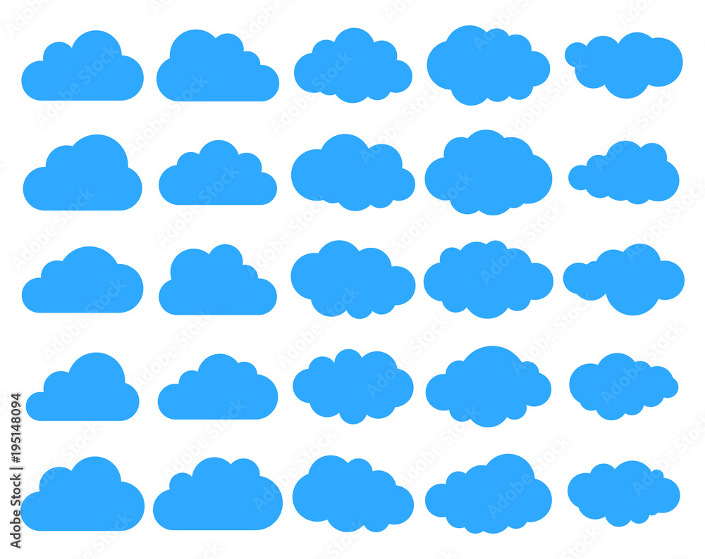 Wall mural clouds silhouettes. vector set of clouds shapes. collection of various forms and contours. design el