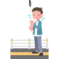 白杖を掲げる男性