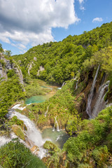 Fototapeta na wymiar Incredibly beautiful fabulous magical landscape with a waterfall in Plitvice, Croatia (harmony meditation, antistress - concept)