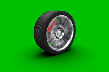 alloy whell spinning, motion blur, isolated on white background, photorealistic 3d render, generic design, non-branded