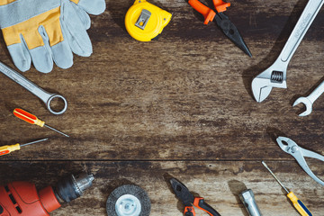 Labor day. Construction tools with copy space