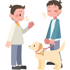 視覚障害者に話しかける男性