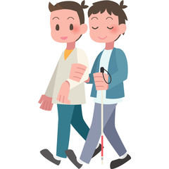視覚障害者と介助する男性