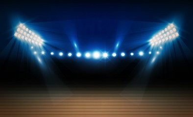 Basketball arena field with bright stadium lights vector design. Vector illumination © photoraidz