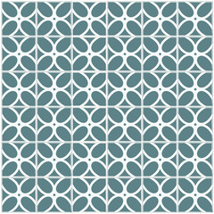 Tile decoration. Steal teal color or grey blue tiles with decor. Interior design fot kitchen, bathroom, toilet. Backround seamless pattern.
