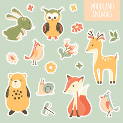 Set of stickers with cartoon animals