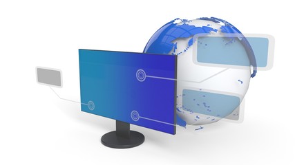 Computer and menus are subject to background, 3d rendering