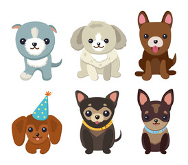 Dogs and Puppies Set Poster Vector Illustration