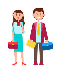 Couple with Briefcases Poster Vector Illustration