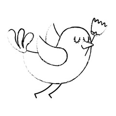 cartoon cute bird with tulip flower in beak