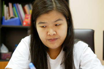 Thinking Asian Student Young Woman