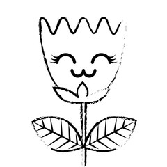 kawaii flower tulip leaves cartoon