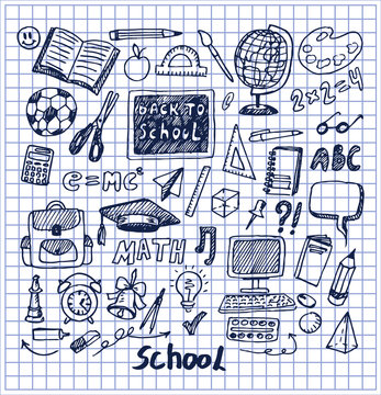 Set of School Stuff Hand Drawn Vector Illustration