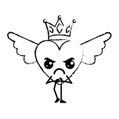 cartoon heart in love angry kawaii wings and crown