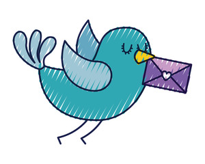 sweet bird with envelope message in beak cartoon