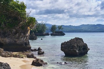 White beach rocky view on Boracay, Philippines