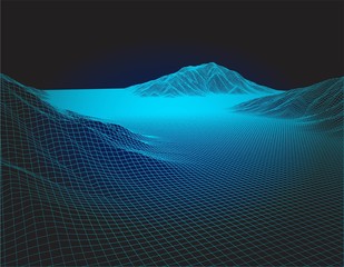 Abstract vector wire frame blueprint landscape background