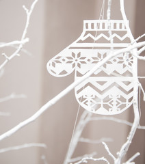 Fototapeta na wymiar mitten snowflake, paper decoration