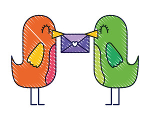 sweet bird with envelope message in beak cartoon