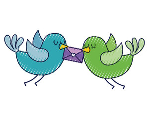 sweet bird with envelope message in beak cartoon