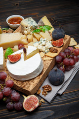 Various types of cheese - parmesan, brie, roquefort, cheddar