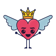 cartoon heart in love happy kawaii wings and crown