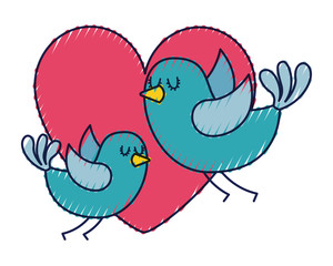 cute flying birds heart in love romance