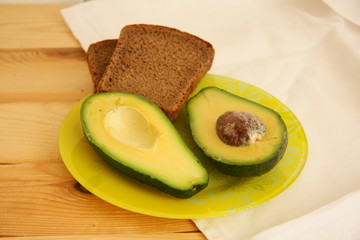 avocado and bread on green plate