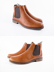 Group of shoes on white background, isolated product, comfortable footwear.