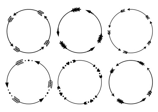 Circle arrow frames for monograms. Arrows in boho style. Tribal arrows. Vector
