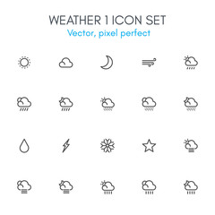 Weather 1 theme, line icon set.