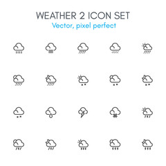 Weather 2 theme, line icon set.