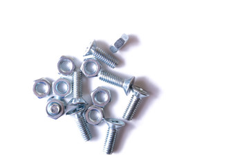 Винт с гайкой на белом фоне. Изолят. The screw with a nut on a white background. Isolate

