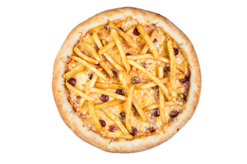 Delicious italian pizza over white background view from top