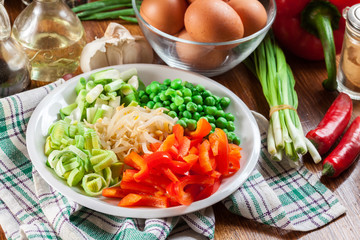 Ingredients ready for preparing egg fu yung
