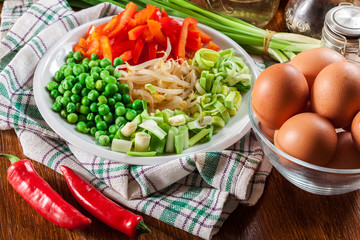 Ingredients ready for preparing egg fu yung