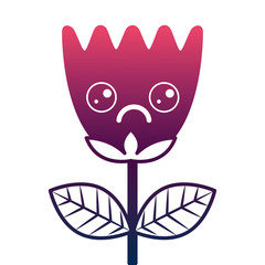 kawaii sad flower tulip leaves cartoon