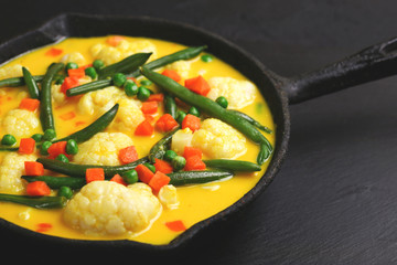 Indian Vegetarian curry Vegetable Korma. Copyspace, horizontal view